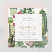 ELEGANT BOHO PINK FLORAL CACTI FOLIAGE WEDD EINLADUNG (Vorne/Hinten)
