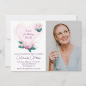 Elegant Boho Pink Floral Foto 53. Geburtstag Einladung (Vorderseite)