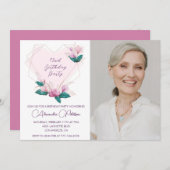 Elegant Boho Pink Floral Foto 72. Einladung (Vorne/Hinten)