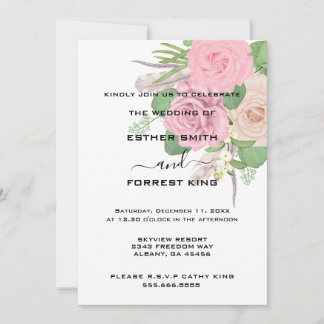 Elegant Boho Pink White Floral Bouquet Wedding Einladung