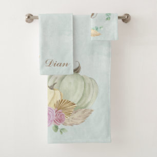Elegant Boho Pumpkin Pampas Gras Personalisiert Badhandtuch Set