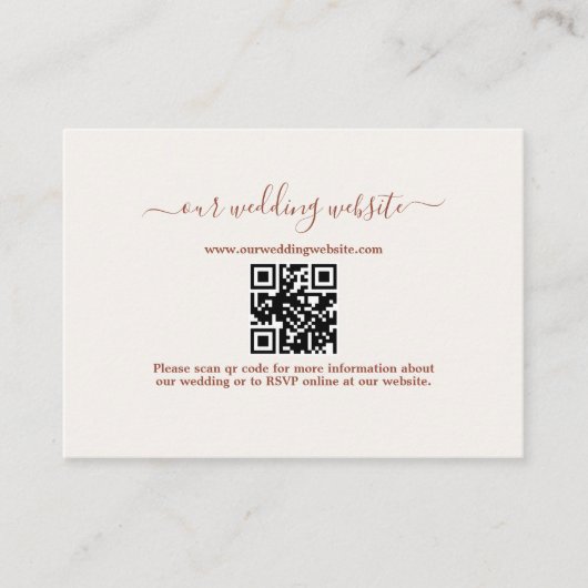 Elegant Boho QR Code Terracotta Wedding Website Begleitkarte (Vorderseite)