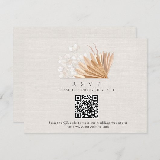 Elegant Boho QR Code Wedding RSVP Begleitkarte (Vorne/Hinten)