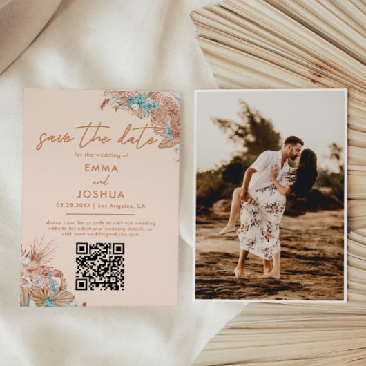 Elegant Boho QR Code Wedding Save The Date