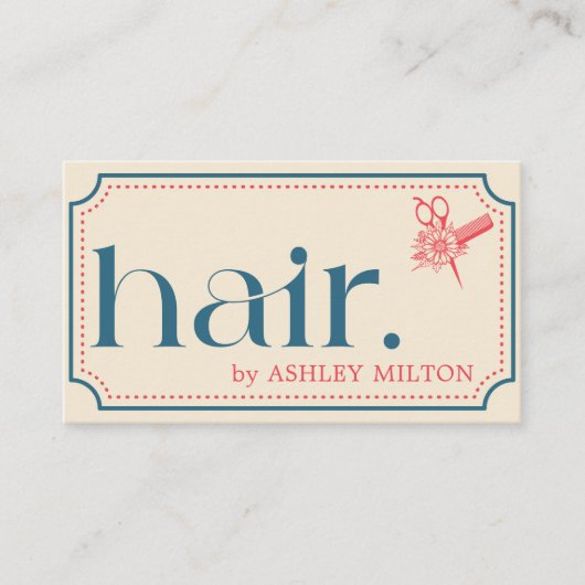 Elegant Boho Retro Blue Schissors Haar Stylist Visitenkarte (Vorderseite)