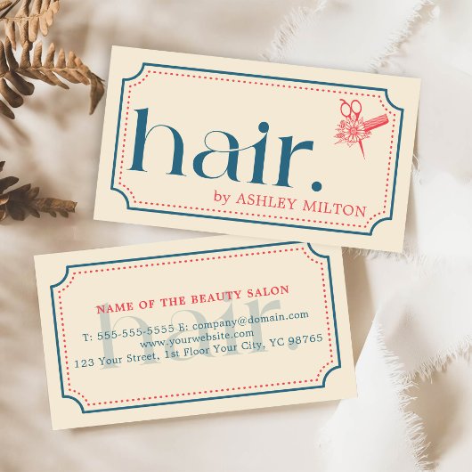 Elegant Boho Retro Blue Schissors Haar Stylist Visitenkarte