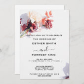 Elegant Boho Retro Blumenrosa & White Wedding Einladung (Vorne/Hinten)