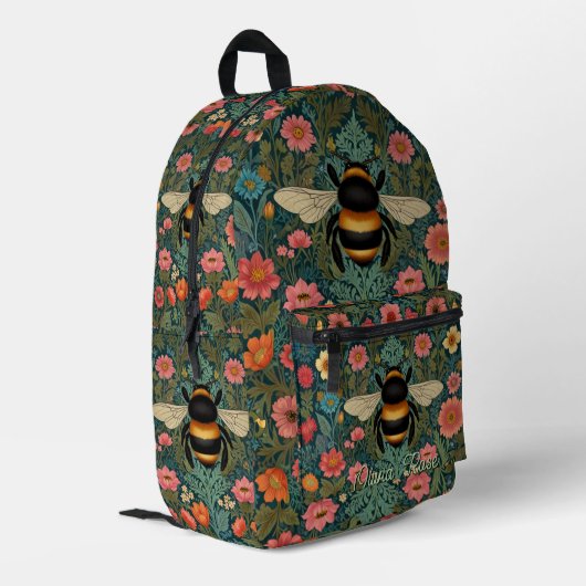 Elegant boho retro bumblebee spring florals  bedruckter rucksack (Rückseitige Ecke links)