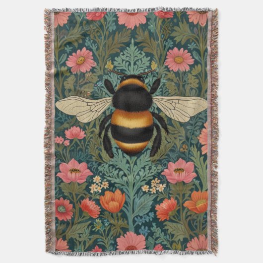 Elegant boho retro bumblebee spring florals  decke (Vorderseite Vertikal)