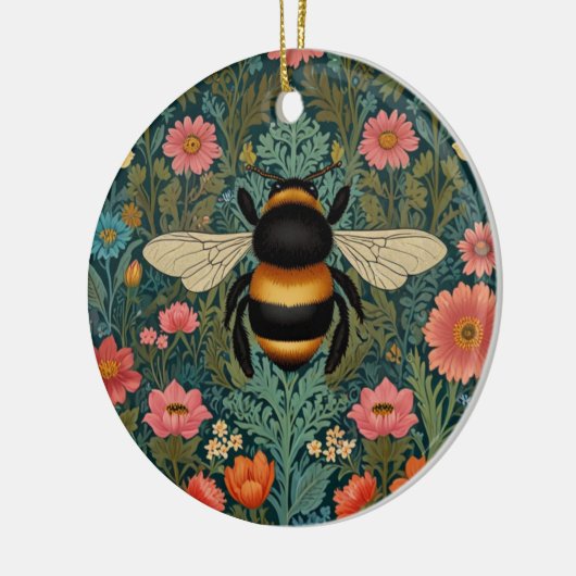 Elegant boho retro bumblebee spring florals keramik ornament (Links)