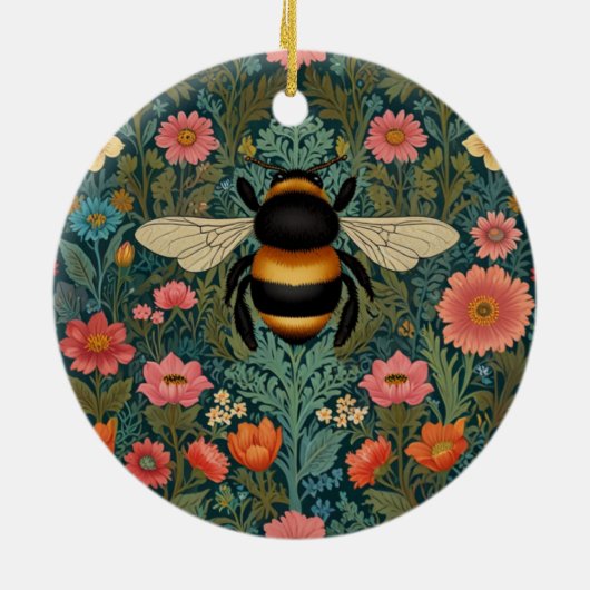Elegant boho retro bumblebee spring florals  keramik ornament (Hinten)