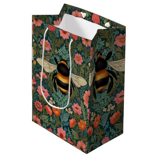 Elegant boho retro bumblebee spring florals  mittlere geschenktüte (Vorderseite Schrägansicht)