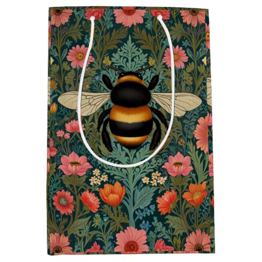 Elegant boho retro bumblebee spring florals  mittlere geschenktüte (Vorderseite)