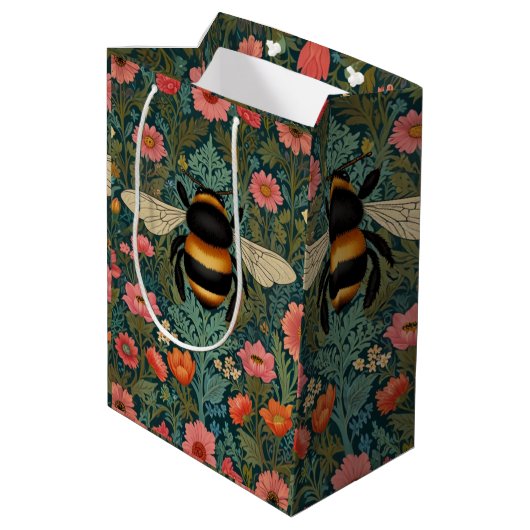 Elegant boho retro bumblebee spring florals mittlere geschenktüte (Rückseite Schrägansicht)