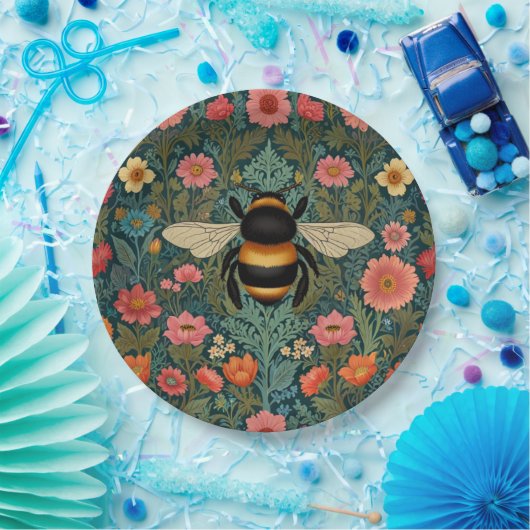 Elegant boho retro bumblebee spring florals pappteller (Party)