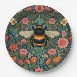 Elegant boho retro bumblebee spring florals pappteller