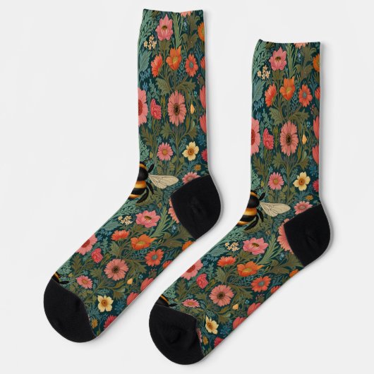 Elegant boho retro bumblebee spring florals socken (Linkes Detail)