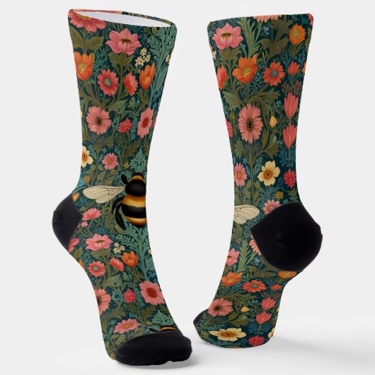 Elegant boho retro bumblebee spring florals  socken (Gewinkelt)