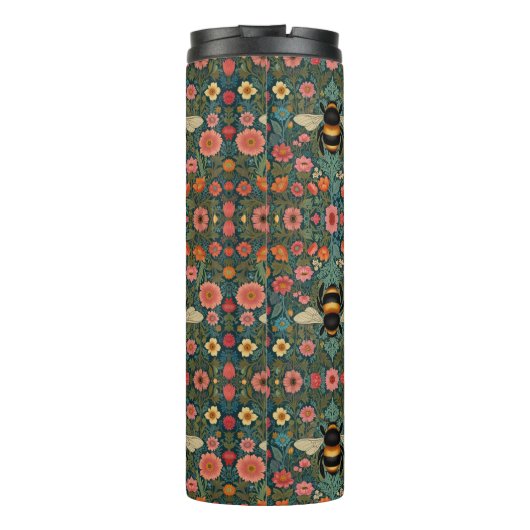 Elegant boho retro bumblebee spring florals thermosbecher (Rückseite)