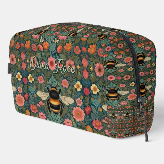 Elegant boho retro bumblebee spring florals  waschbeutel (Rechte Ecke)