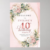 Elegant Boho Roségold-Grün 40. Geburtstag  Poster (Vorne)