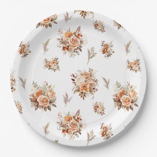 Elegant Boho Roses Pattern Pappteller (Vorderseite)