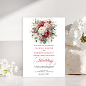 Elegant Boho Ruby Red Blush Greenery Invitation Einladung