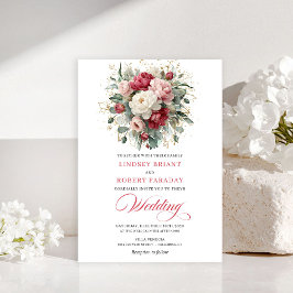 Elegant Boho Ruby Red Blush Greenery Invitation Einladung