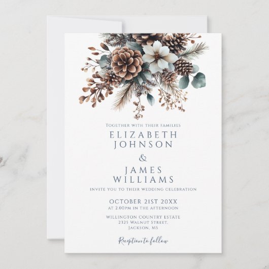 Elegant Boho Rustic Floral Pinecone Hochzeit Einladung (Vorderseite)