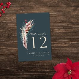 Elegant Boho Rustic Pampas & Pine Green Tan Red Tischnummer