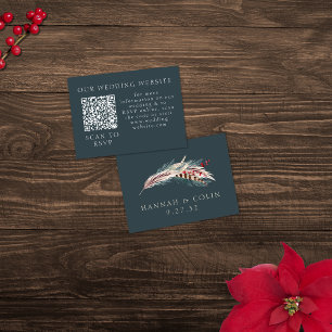 Elegant Boho Rustic Pampas & Pine Green Web QR Begleitkarte