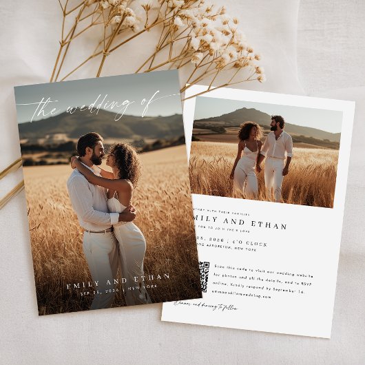 Elegant Boho Rustic QR Code Foto Hochzeit Einladung