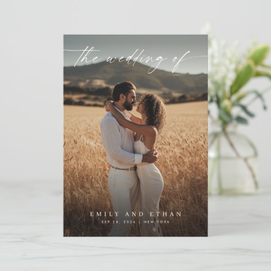 Elegant Boho Rustic QR Code Foto Hochzeit Einladung (Stehend Vorderseite)