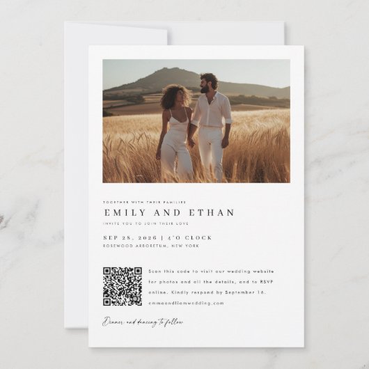 Elegant Boho Rustic QR Code Foto Hochzeit Einladung (Rückseite)