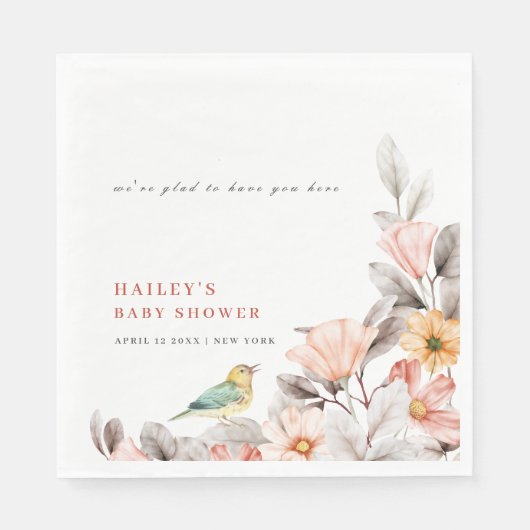 Elegant Boho Rustic Wildblume Baby Shower Serviette (Vorderseite)