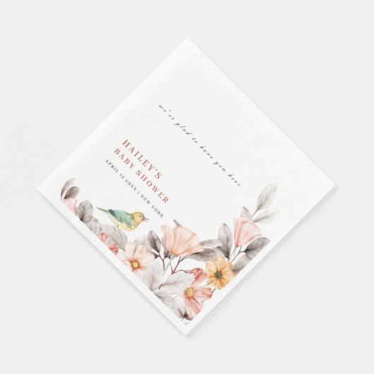 Elegant Boho Rustic Wildblume Baby Shower Serviette (Ecke)