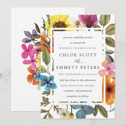 Elegant Boho Rustic Wildblume Summer Wedding Einladung (Vorne/Hinten)