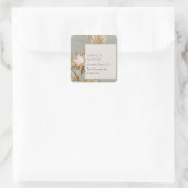 Elegant Boho Saga Green Protea getrocknet Palm Flo Quadratischer Aufkleber (Tasche)