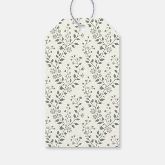 Elegant Boho Sage Cream Floral Pattern Geschenkanhänger (Rückseite)