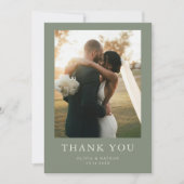 Elegant Boho Sage Green Photo Wedding Dankeskarte (Vorderseite)