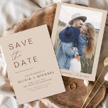 Elegant Boho Save the Date Foto Minimalistisch<br><div class="desc">Hochzeit Boho Terracotta Speichern Sie die Date Cards,  die ein Foto auf der Vorderseite haben. Die Save the Date-Karten enthalten eine moderne,  handgeschriebene,  kursive Schriftzeichen-Typografie,  die elegant,  einfach und modern nach einem einfachen Hochzeitstag-Fest zu verwenden sind.</div>