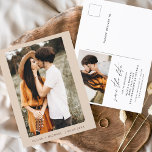 Elegant Boho Save the Date Foto Minimalistisch Ankündigungspostkarte<br><div class="desc">Hochzeit Boho Terracotta Speichern Sie die Date Cards,  die ein Foto auf der Vorderseite haben. Die Save the Date-Karten enthalten eine moderne,  handgeschriebene,  kursive Schriftzeichen-Typografie,  die elegant,  einfach und modern nach einem einfachen Hochzeitstag-Fest zu verwenden sind.</div>