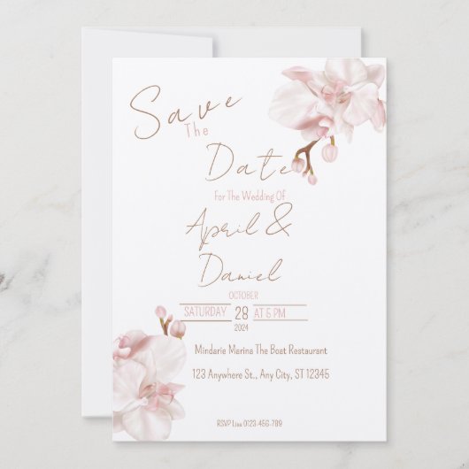 Elegant Boho Save the Date Soft Pink Orchid (Vorderseite)