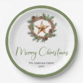 Elegant Boho Scandinavian Cozy Pine Wreath Holiday Pappteller (Vorderseite)