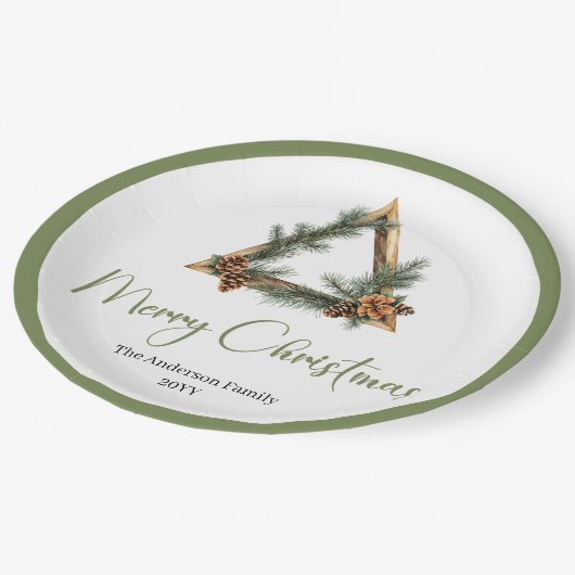 Elegant Boho Scandinavian Pine Wreath Holiday  Pappteller (Schrägansicht)