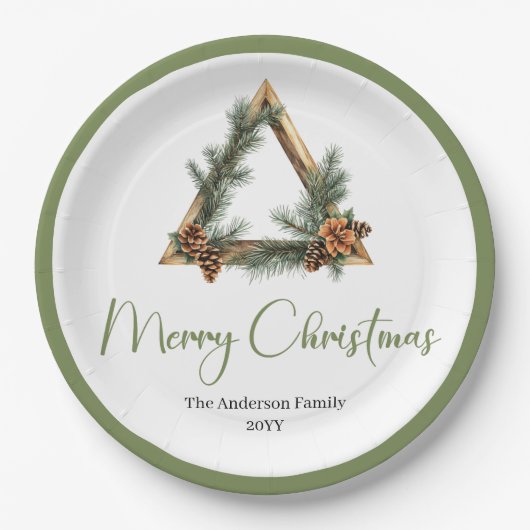 Elegant Boho Scandinavian Pine Wreath Holiday Pappteller (Vorderseite)