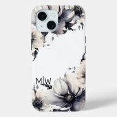 Elegant Boho Schwarz-weiß Floral Monogram Case-Mate iPhone Hülle (Rückseite)