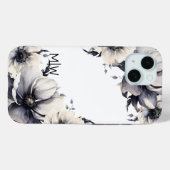 Elegant Boho Schwarz-weiß Floral Monogram Case-Mate iPhone Hülle (Rückseite (Horizontal))