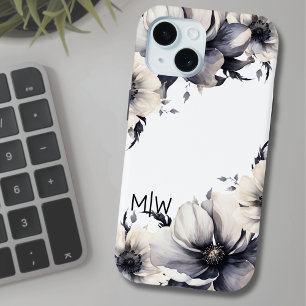 Elegant Boho Schwarz-weiß Floral Monogram Case-Mate iPhone Hülle