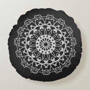 Elegant Boho Schwarz-weiß Mandala Art Rundes Kissen